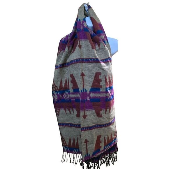 Southwestern Patterned Scarf With Fringe  19x76 Inches Aztec tribal geometric - Picture 1 of 6